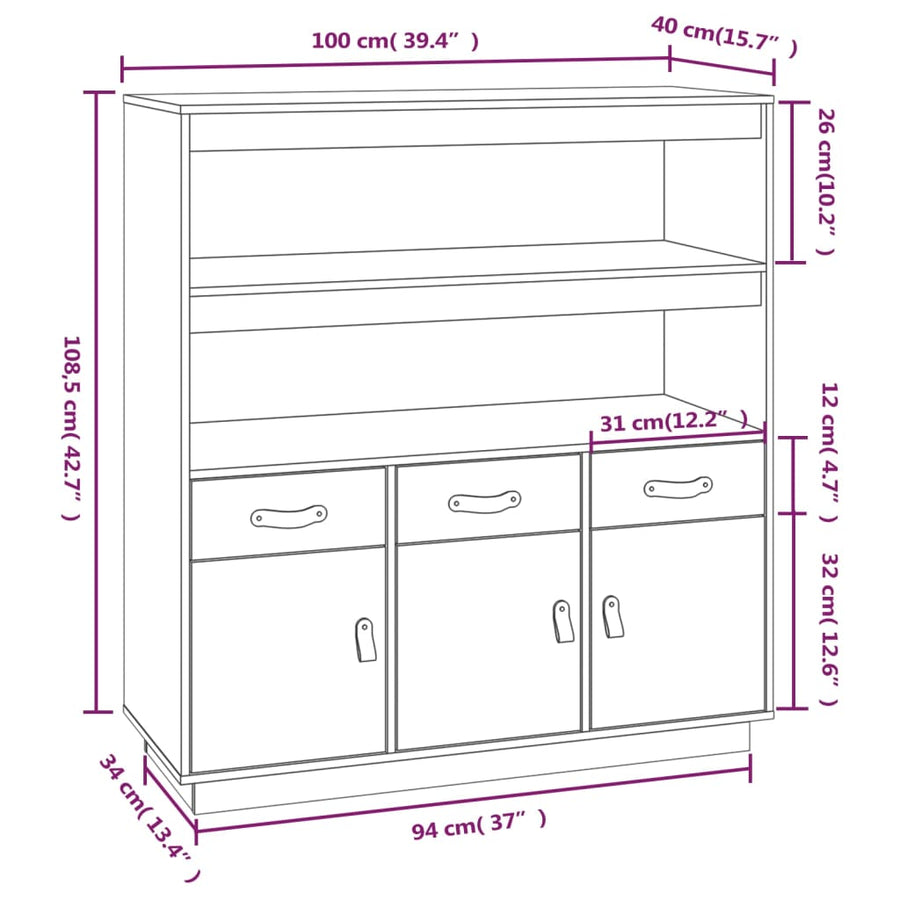 Hoge Kast 100X40X108,5 Cm Massief Grenenhout Grijs