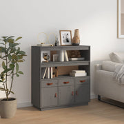 High cabinet 100x40x108.5 cm solid pine wood grey
