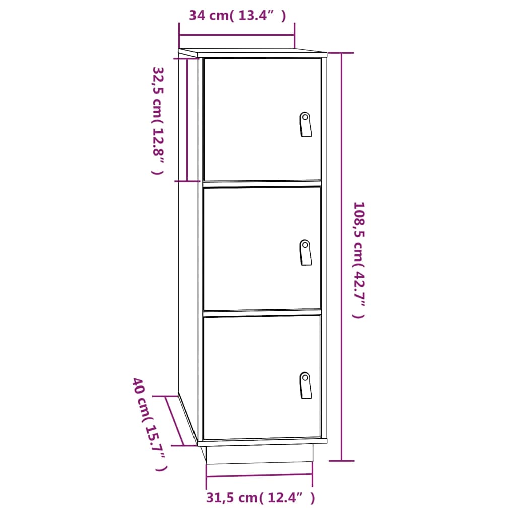 Hoge Kast 34X40X108,5 Cm Massief Grenenhout Grijs