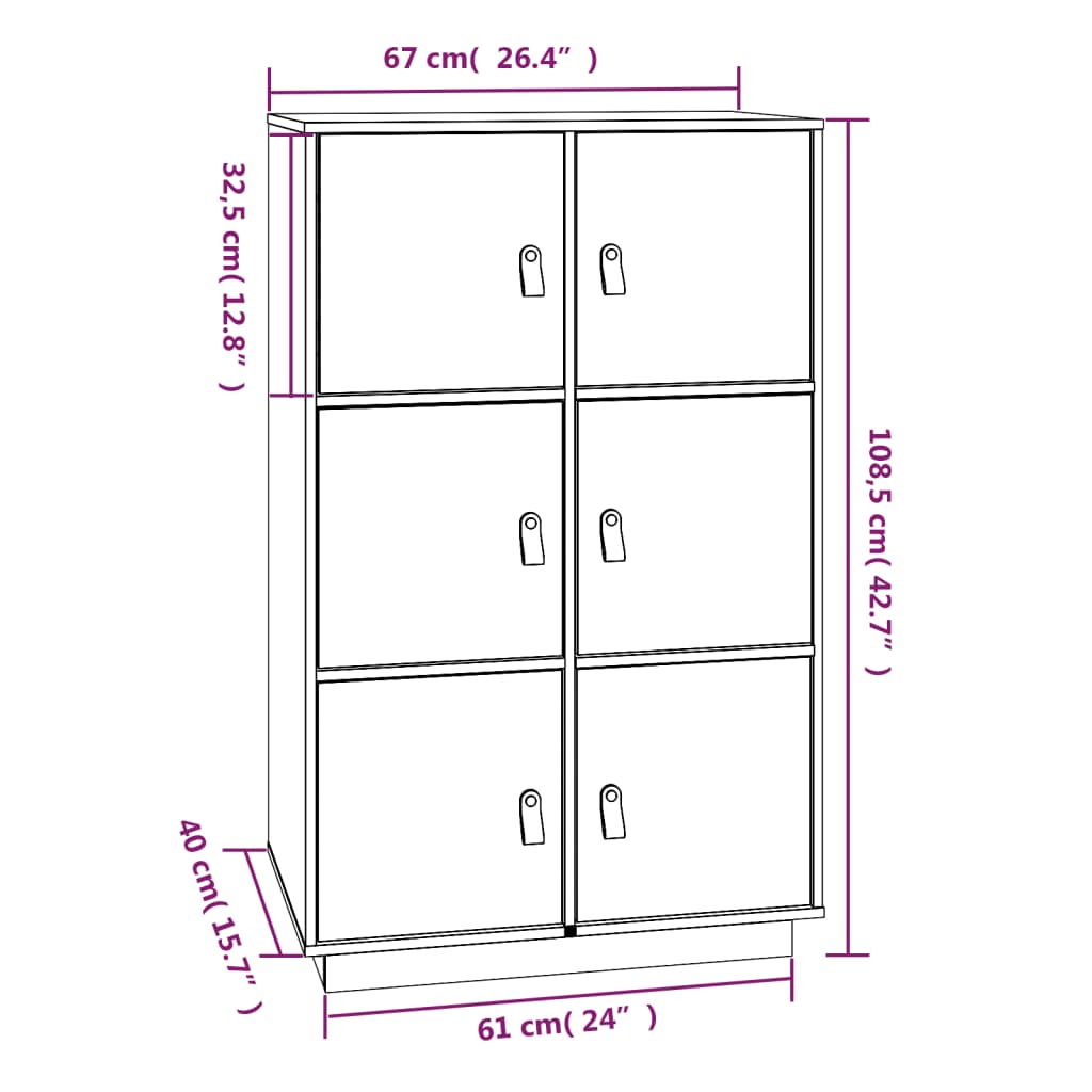 Hoge Kast 67X40X108,5 Cm Massief Grenenhout Wit