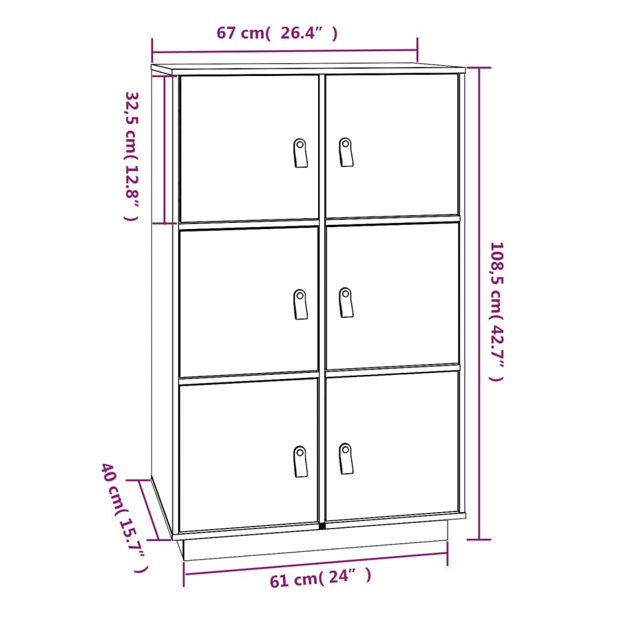 Hoge Kast 67X40X108,5 Cm Massief Grenenhout Wit