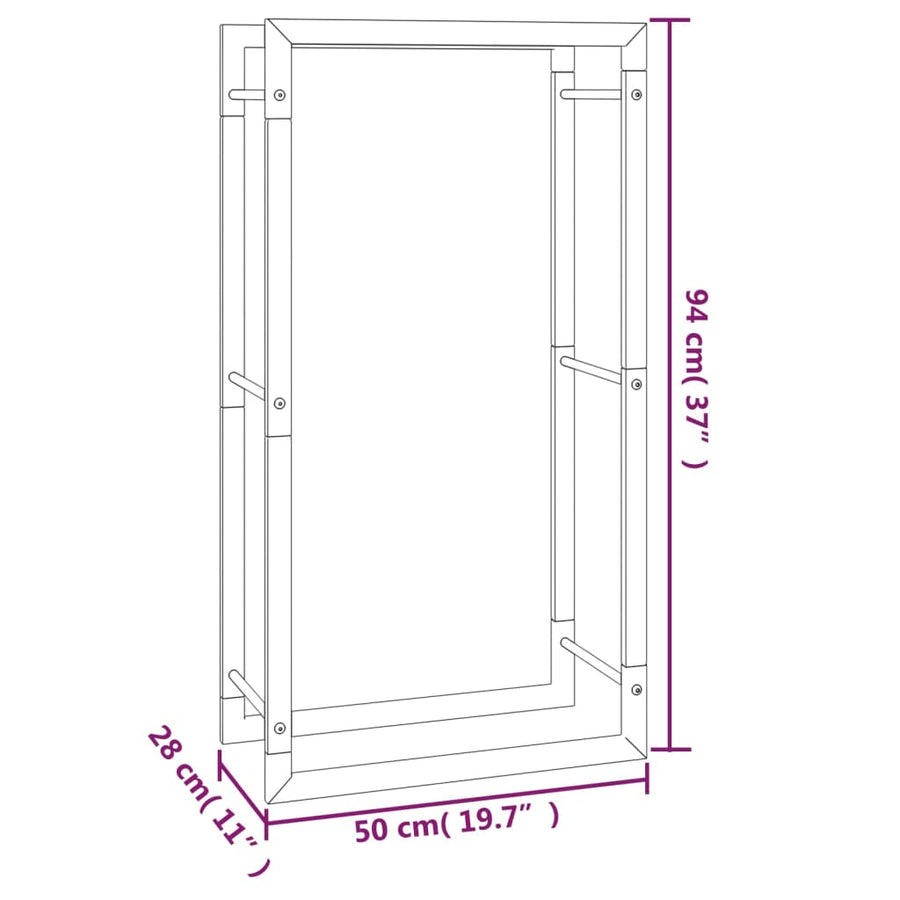 Haardhoutrek Staal Mat 50 x 28 x 94 cm Zwart