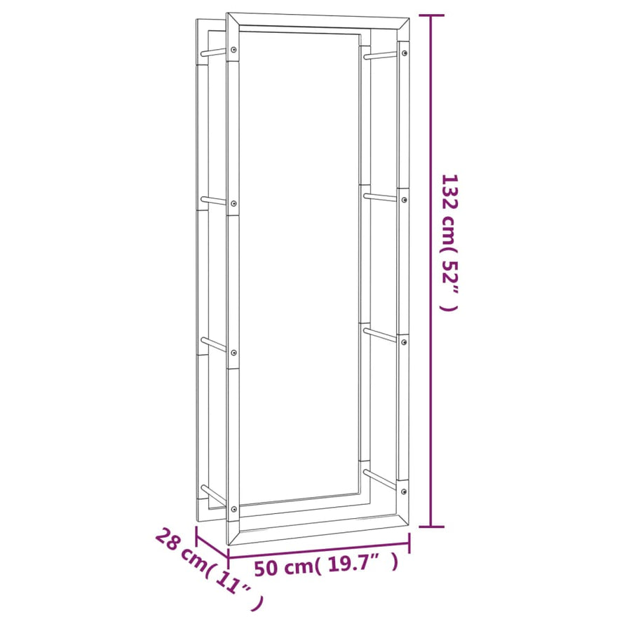 Haardhoutrek Staal Mat 50 x 28 x 132 cm Zwart