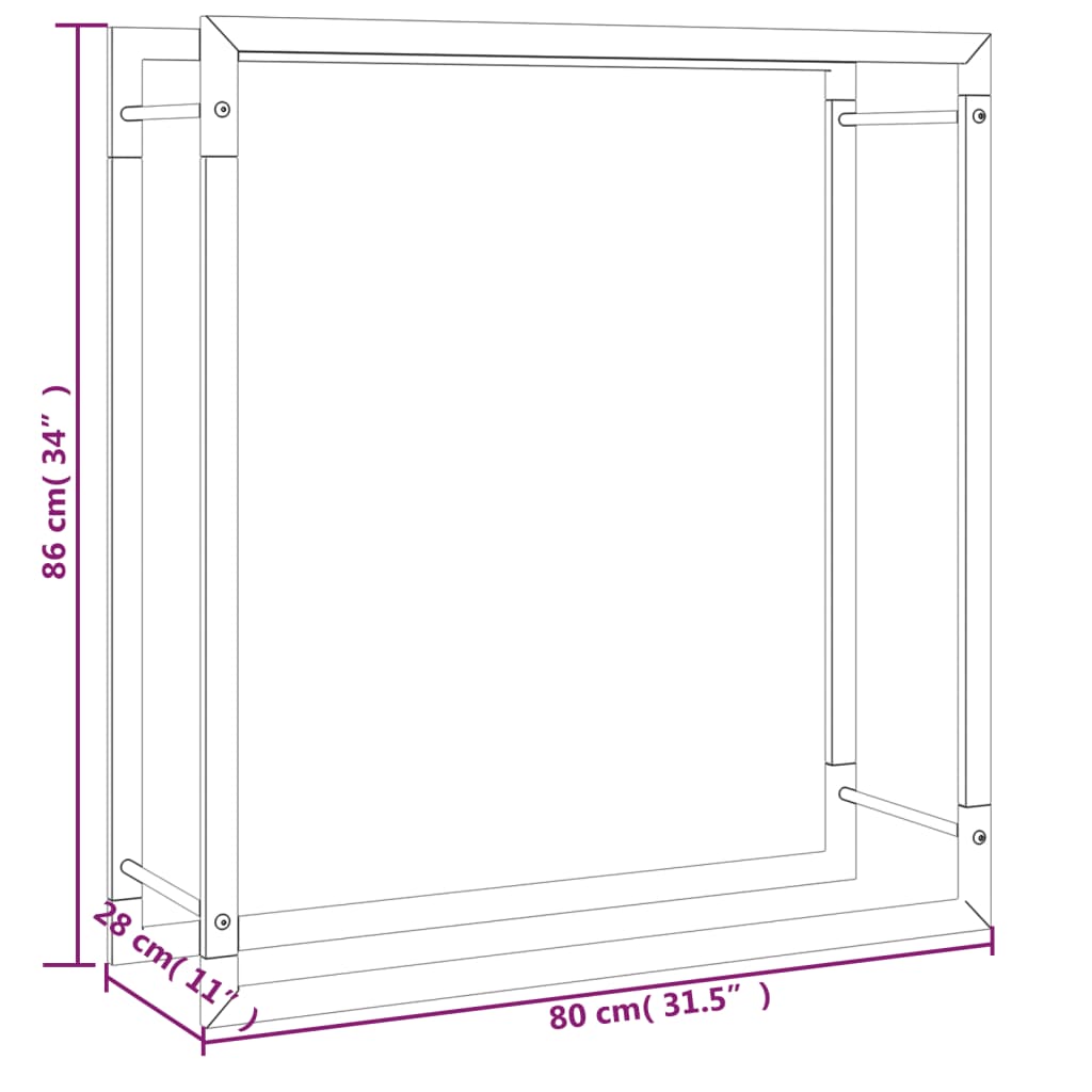 Haardhoutrek Staal Mat 80 x 28 x 86 cm Zwart