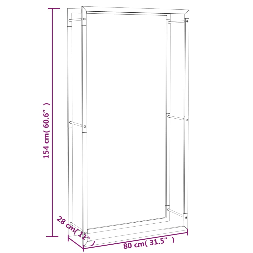Haardhoutrek Staal Mat 80 x 28 x 154 cm Zwart