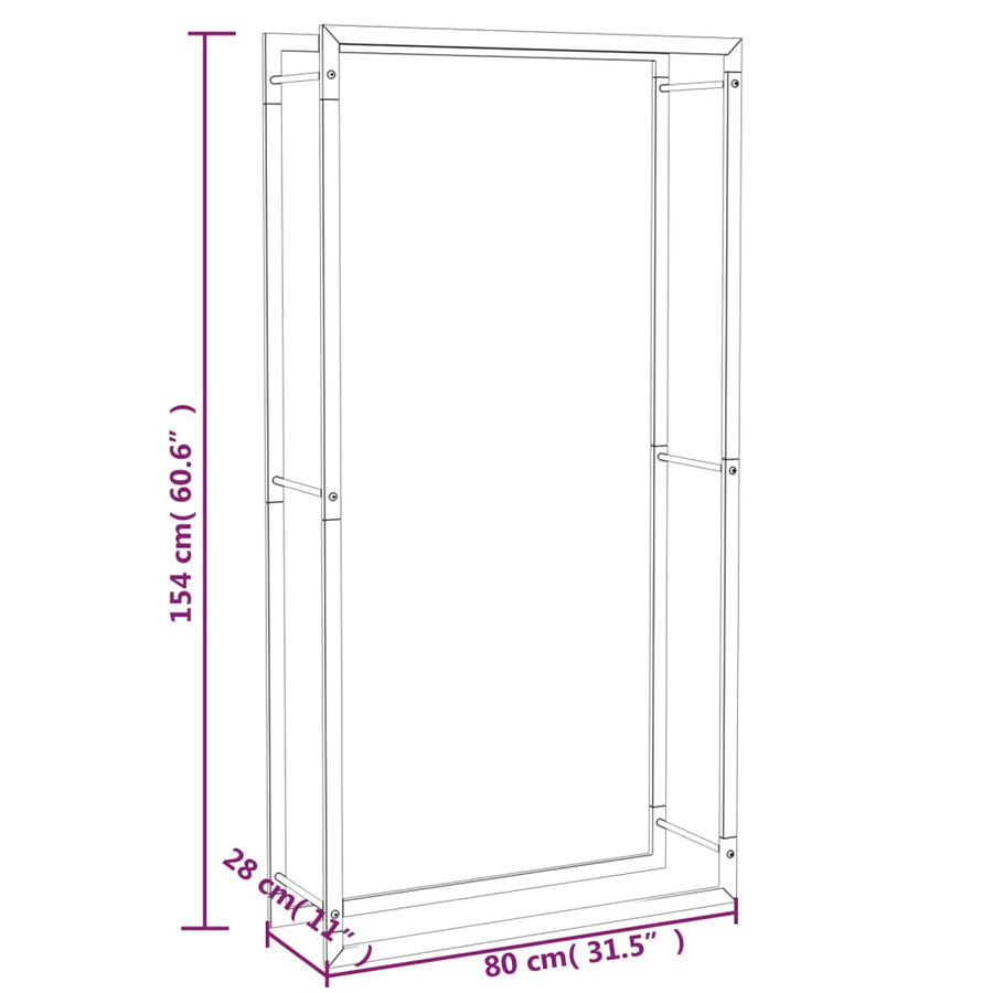 Haardhoutrek Staal Mat 80 x 28 x 154 cm Zwart