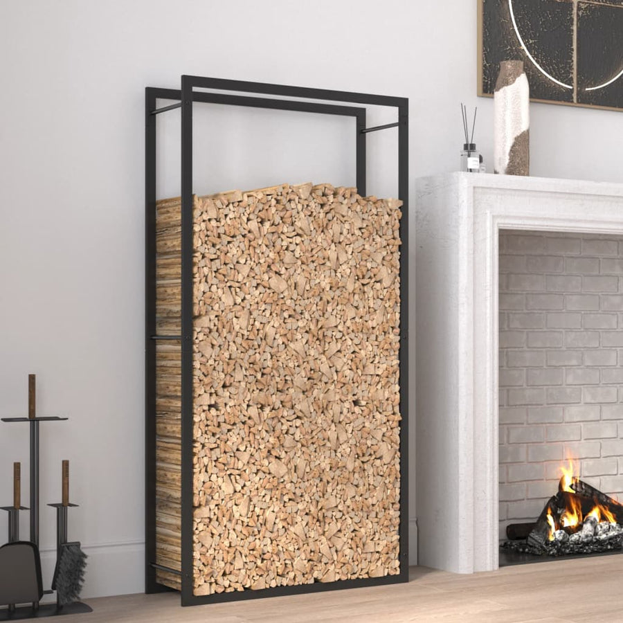 Haardhoutrek Staal Mat 80 x 28 x 154 cm Zwart