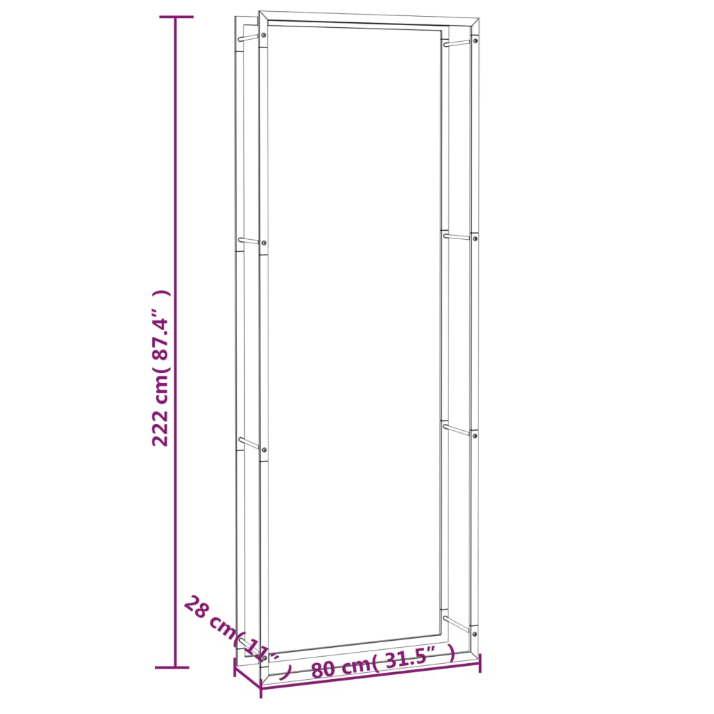 Haardhoutrek Staal Mat 80 x 28 x 222 cm Zwart
