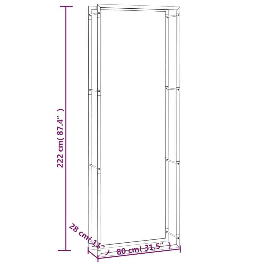 Haardhoutrek Staal Mat 80 x 28 x 222 cm Zwart