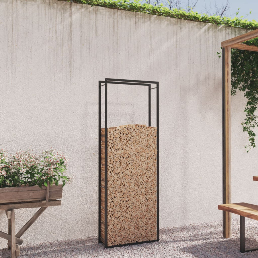 Haardhoutrek Staal Mat 80 x 28 x 222 cm Zwart