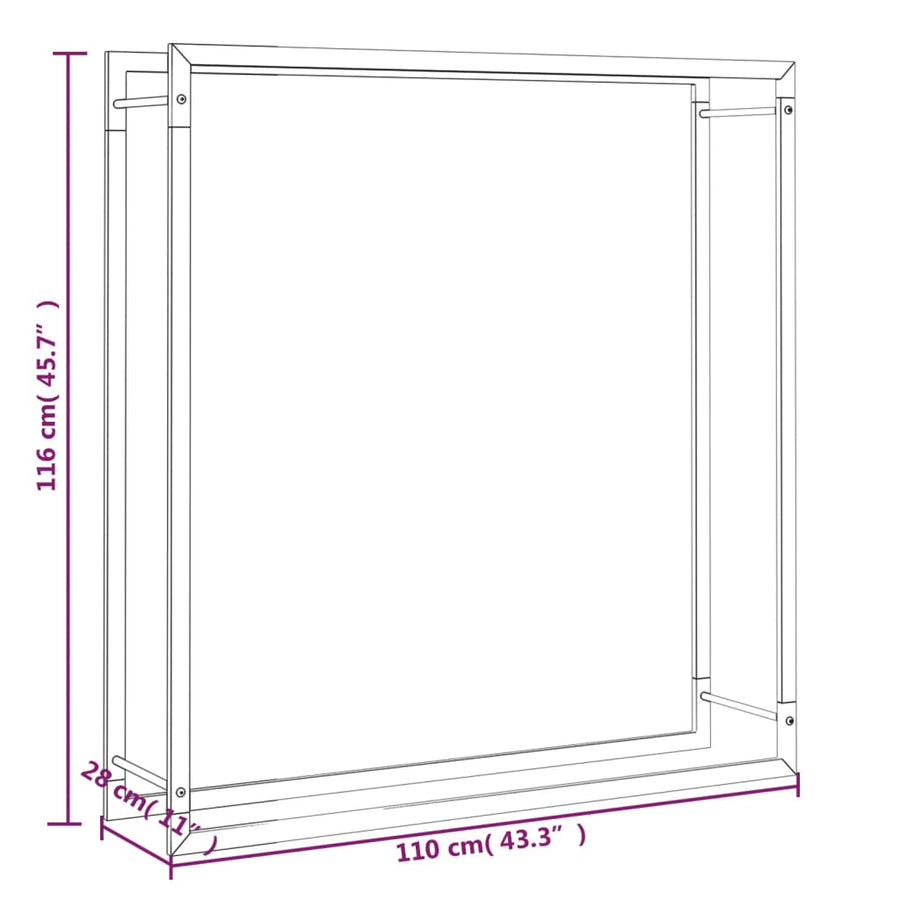 Haardhoutrek Staal Mat 110 x 28 x 116 cm Zwart