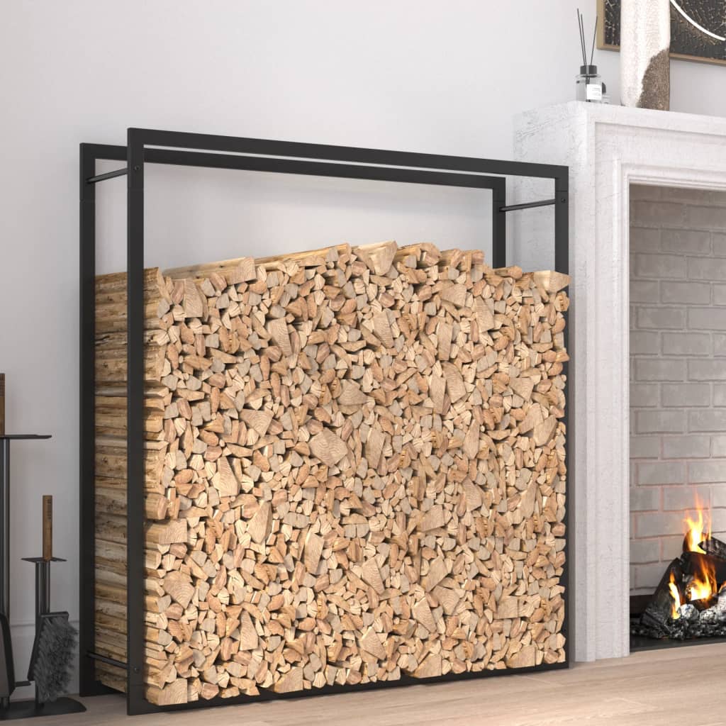 Haardhoutrek Staal Mat 110 x 28 x 116 cm Zwart