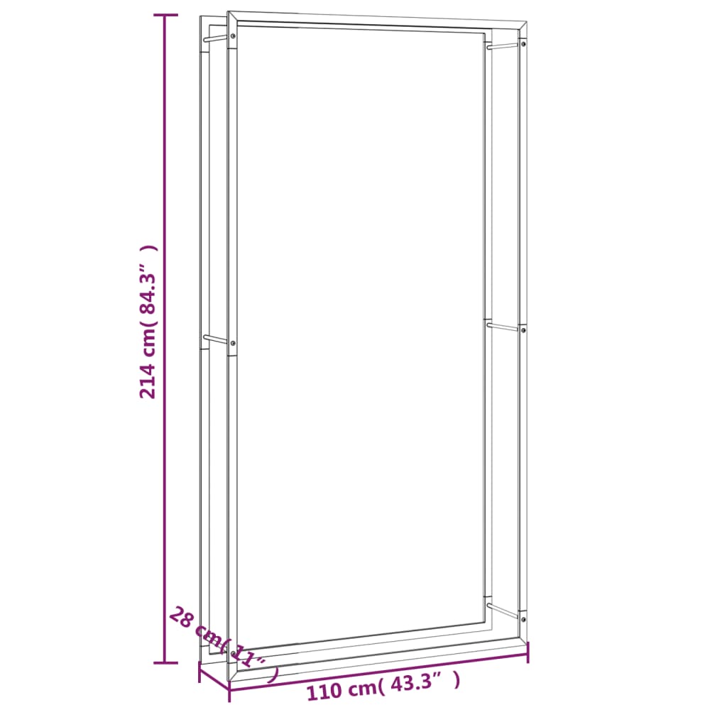 Haardhoutrek Staal Mat 110 x 28 x 214 cm Zwart