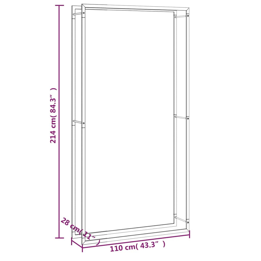Haardhoutrek Staal Mat 110 x 28 x 214 cm Zwart