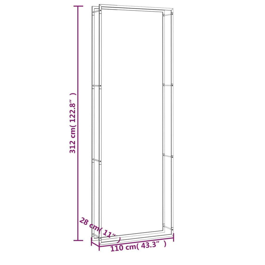 Haardhoutrek Staal Mat 110 x 28 x 312 cm Zwart