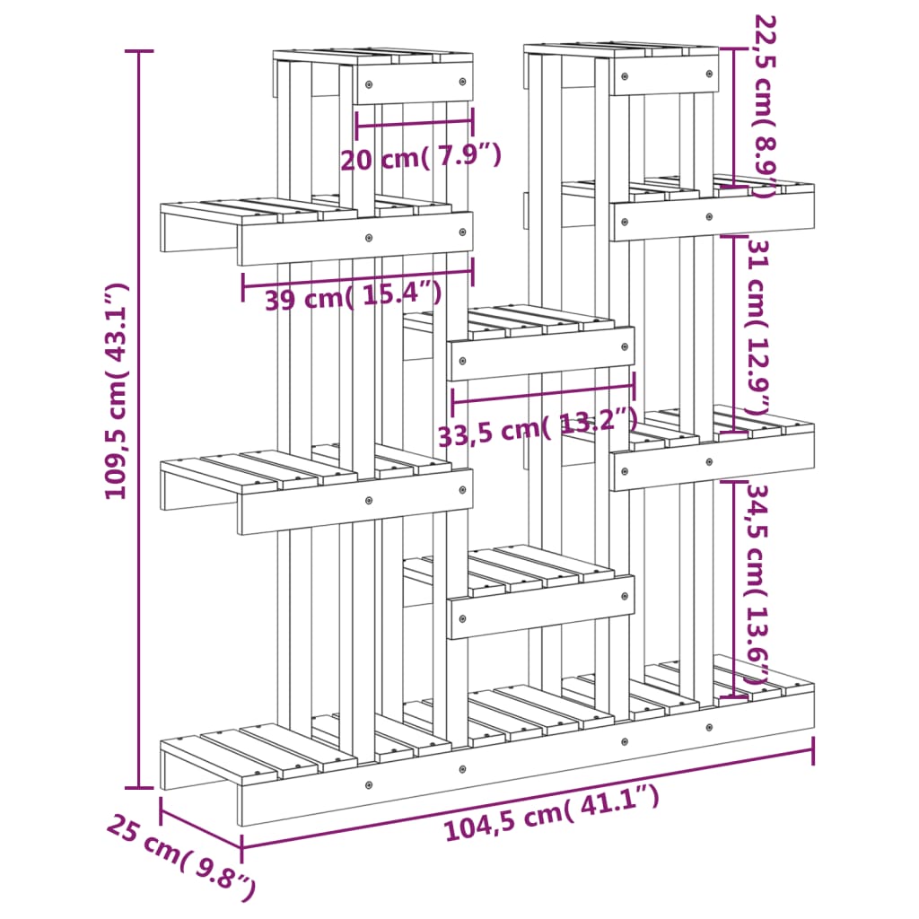 Plantenstandaard 04,5X25X09,5 Cm Massief Grenenhout 104.5 x 25 x 109.5 cm Zwart