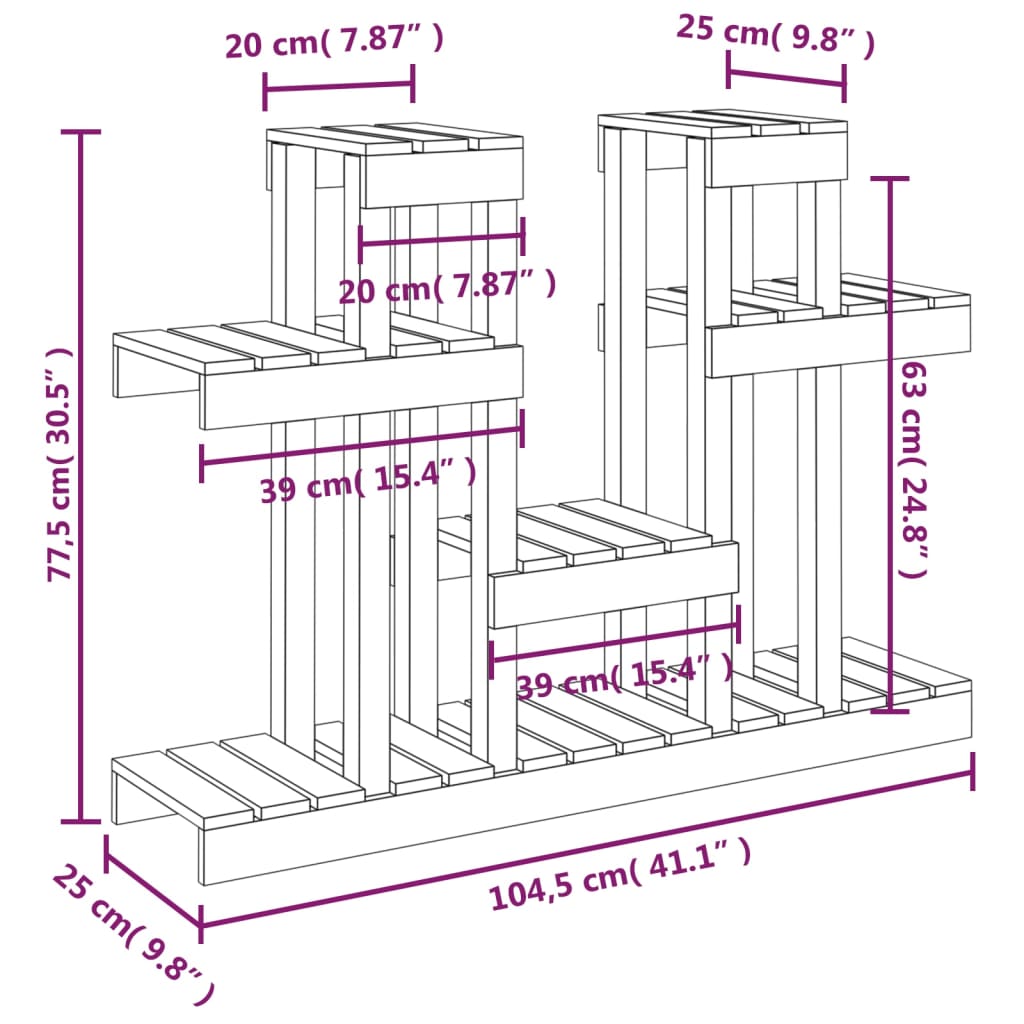 Plantenstandaard Wit 104,5X25X77,5 Cm Massief Grenenhout