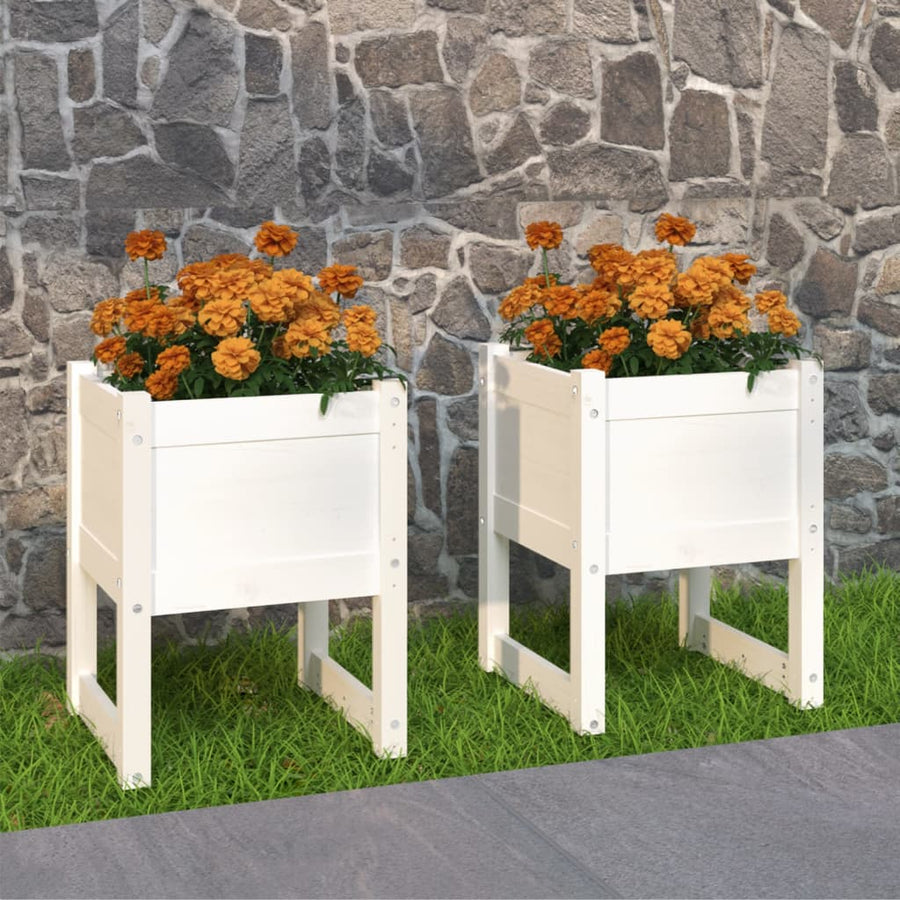 Plantenbakken 2 St 40X40X52,5 Cm Massief Grenenhout Wit