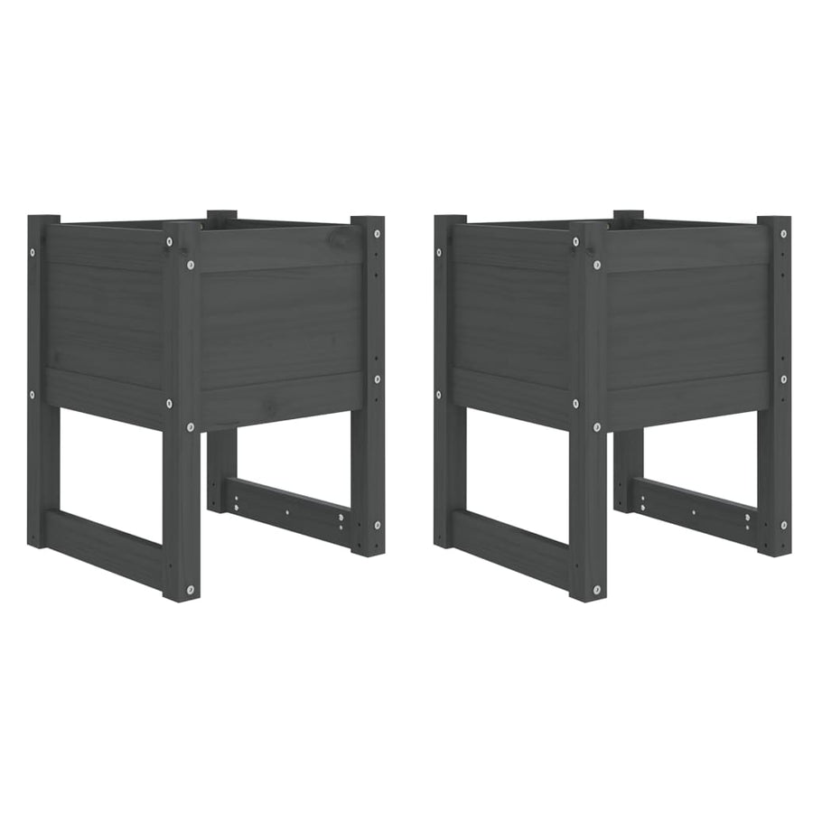 Plantenbakken 2 St 40X40X52,5 Cm Massief Grenenhout Grijs