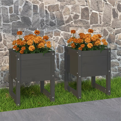 Plantenbakken 2 St 40X40X52,5 Cm Massief Grenenhout Grijs