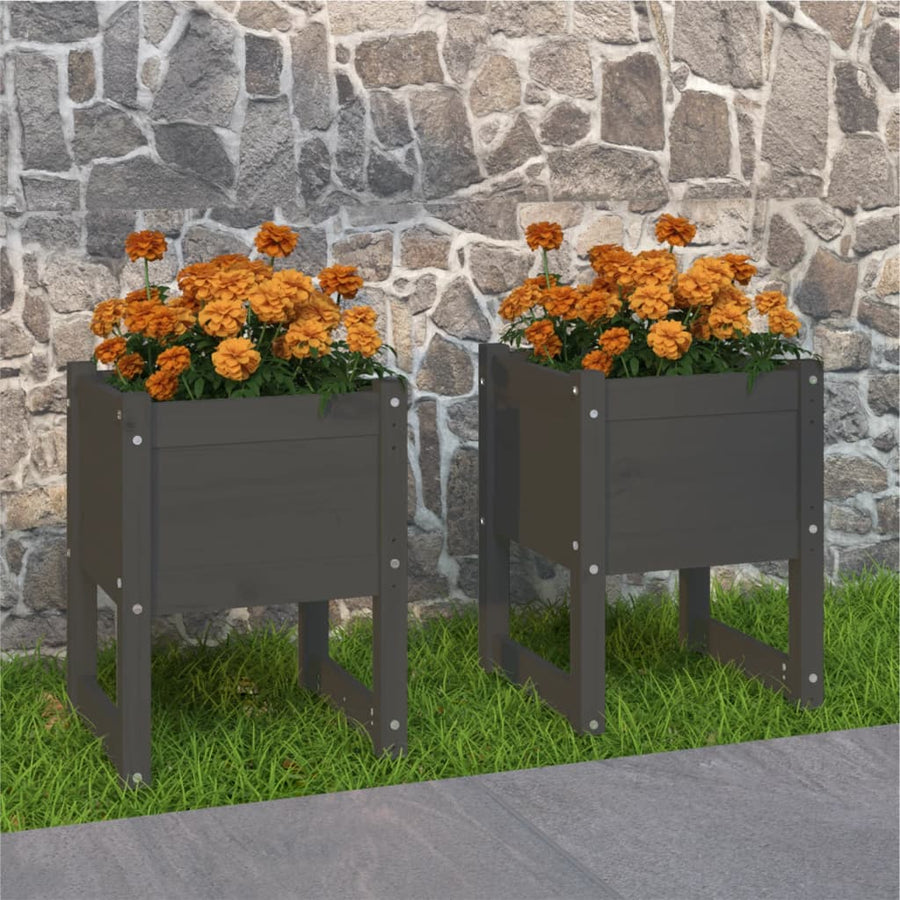 Plantenbakken 2 St 40X40X52,5 Cm Massief Grenenhout Grijs
