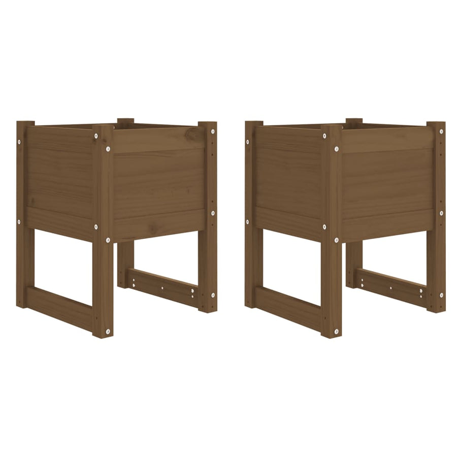 Plantenbakken 2 St 40X40X52,5 Cm Massief Grenenhout Honingbruin