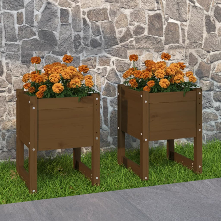 Plantenbakken 2 St 40X40X52,5 Cm Massief Grenenhout Honingbruin