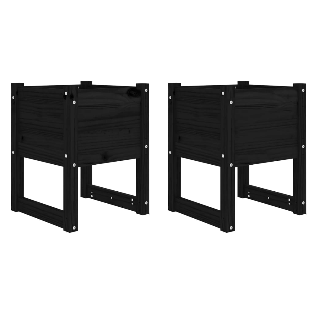Plantenbakken 2 St 40X40X52,5 Cm Massief Grenenhout Zwart