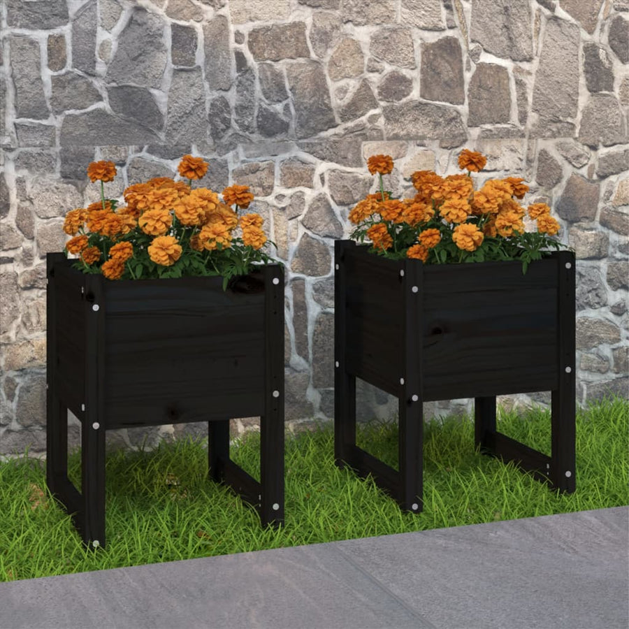 Plantenbakken 2 St 40X40X52,5 Cm Massief Grenenhout Zwart