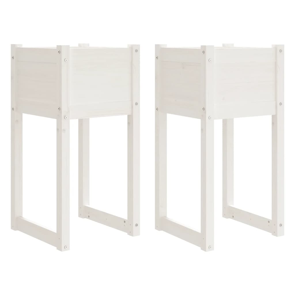 Plantenbakken 2 St 40X40X81 Cm Massief Grenenhout Wit