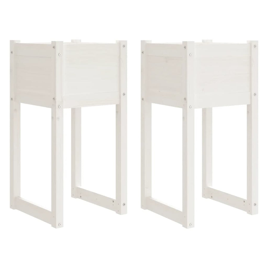 Plantenbakken 2 St 40X40X81 Cm Massief Grenenhout Wit