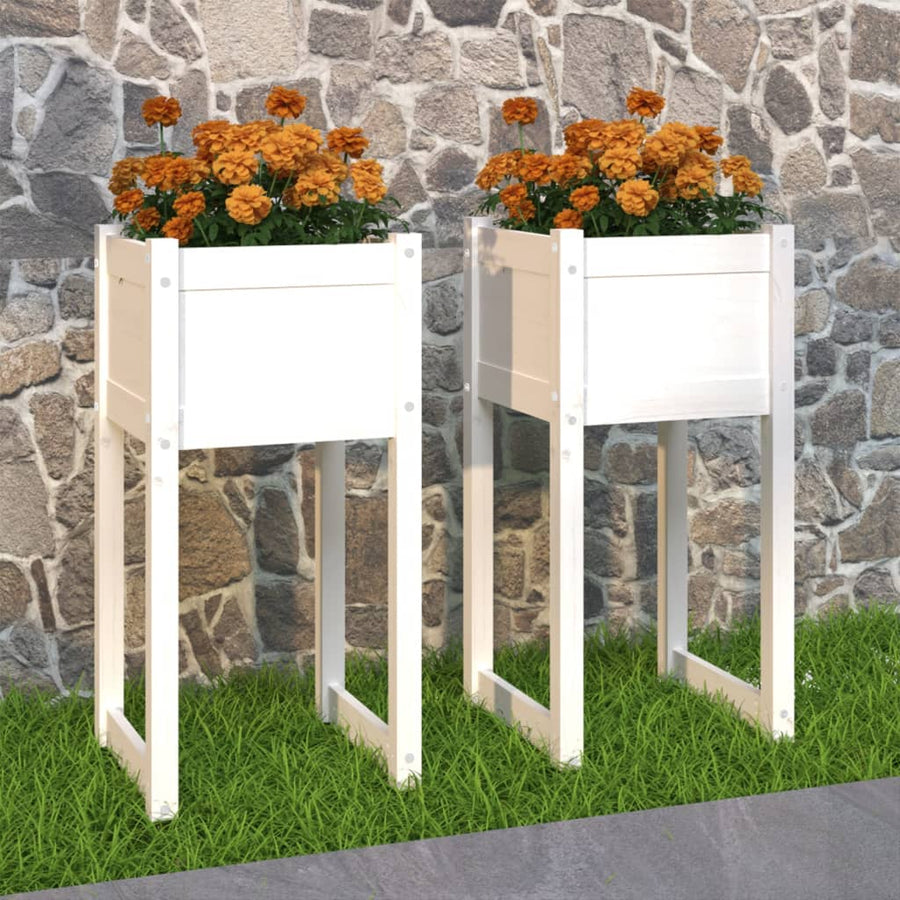 Plantenbakken 2 St 40X40X81 Cm Massief Grenenhout Wit