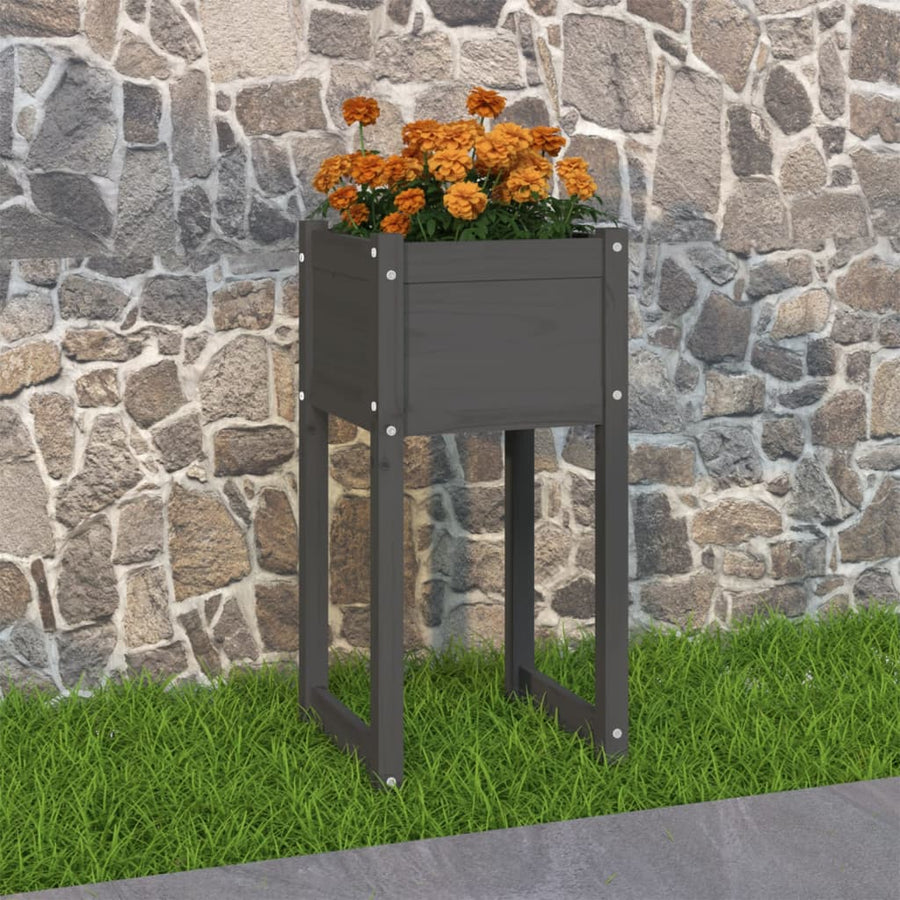 Plantenbak 40X40X81 Cm Massief Grenenhout Grijs