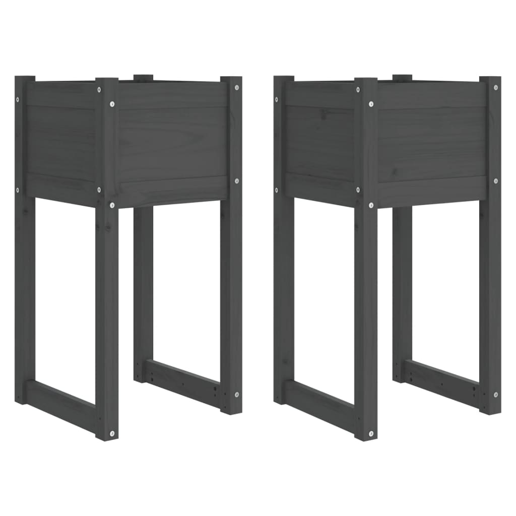 Plantenbakken 2 St 40X40X81 Cm Massief Grenenhout Grijs
