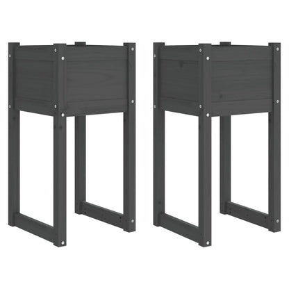 Plantenbakken 2 St 40X40X81 Cm Massief Grenenhout Grijs