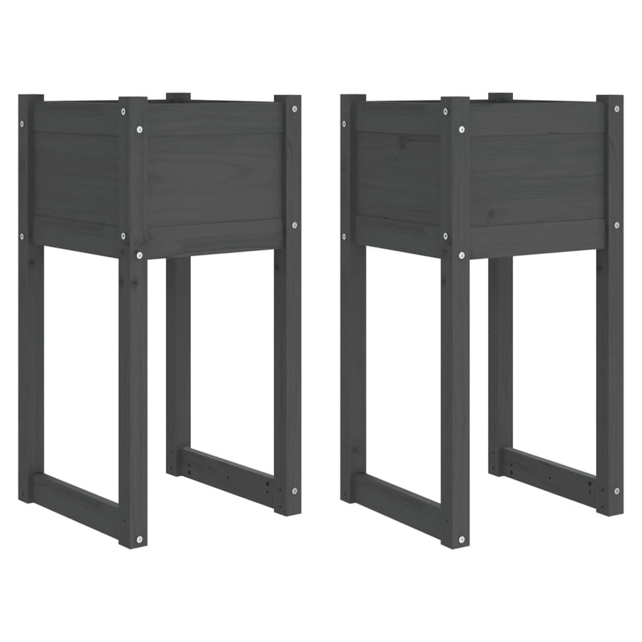 Plantenbakken 2 St 40X40X81 Cm Massief Grenenhout Grijs