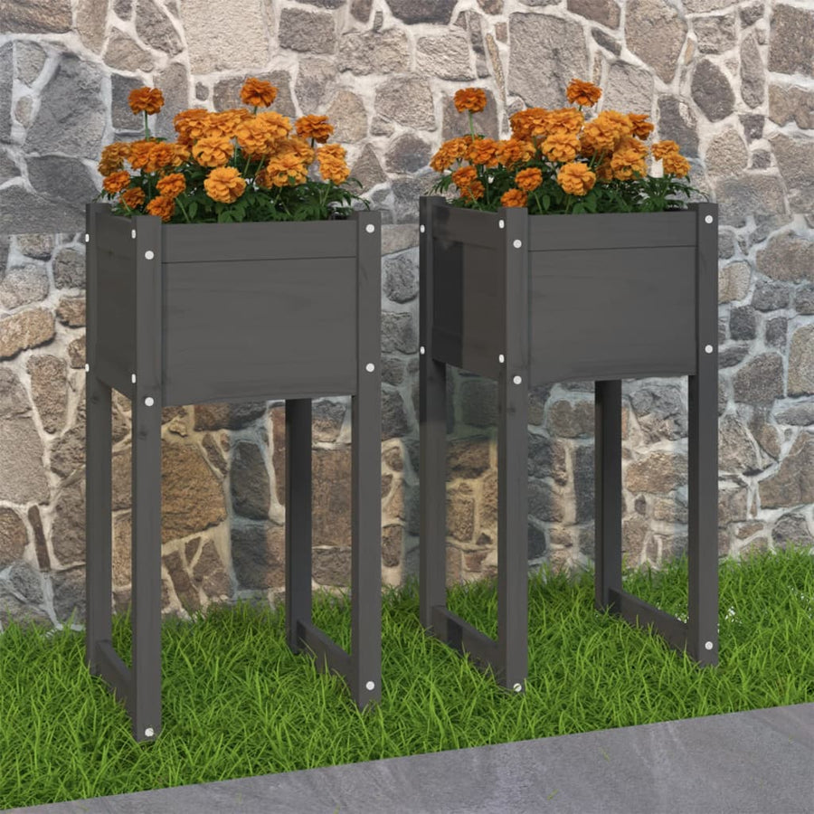 Plantenbakken 2 St 40X40X81 Cm Massief Grenenhout Grijs