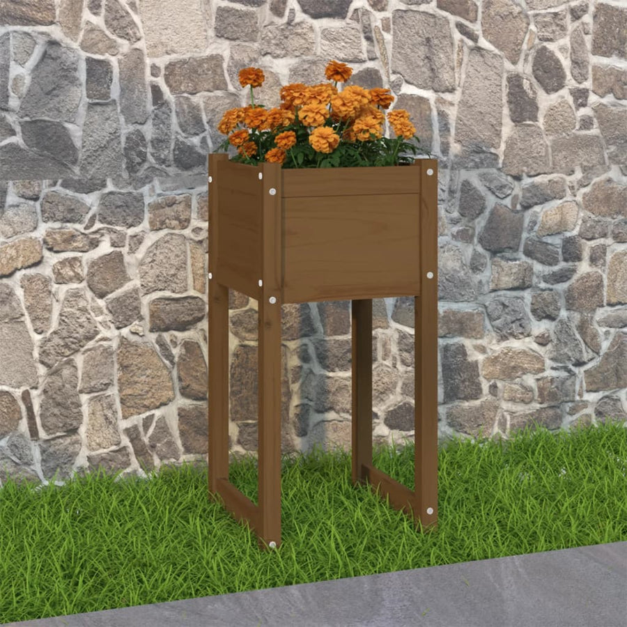 Plantenbak 40X40X81 Cm Massief Grenenhout Honingbruin