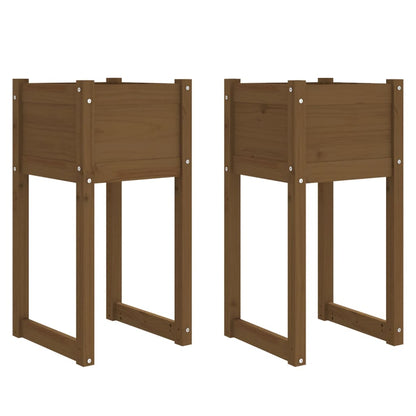 Plantenbakken 2 St 40X40X81 Cm Massief Grenenhout Honingbruin