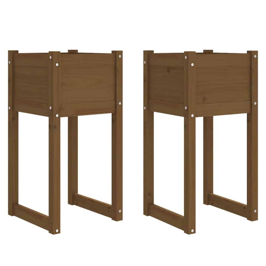 Plantenbakken 2 St 40X40X81 Cm Massief Grenenhout Honingbruin