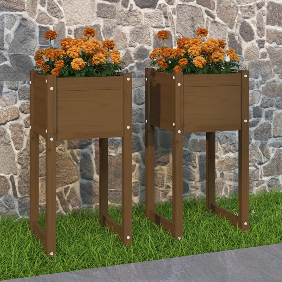 Plantenbakken 2 St 40X40X81 Cm Massief Grenenhout Honingbruin
