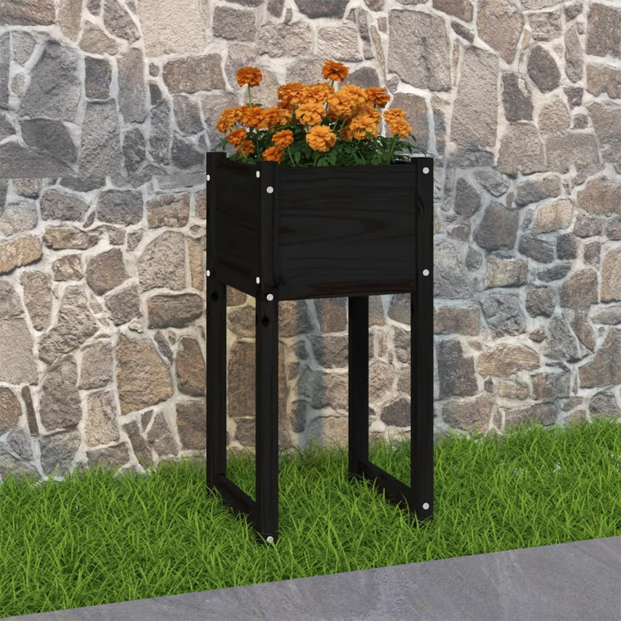 Plantenbak 40X40X81 Cm Massief Grenenhout Zwart