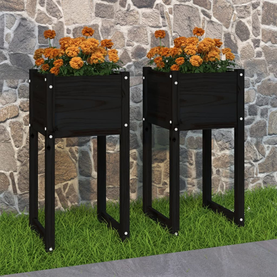 Plantenbakken 2 St 40X40X81 Cm Massief Grenenhout Zwart