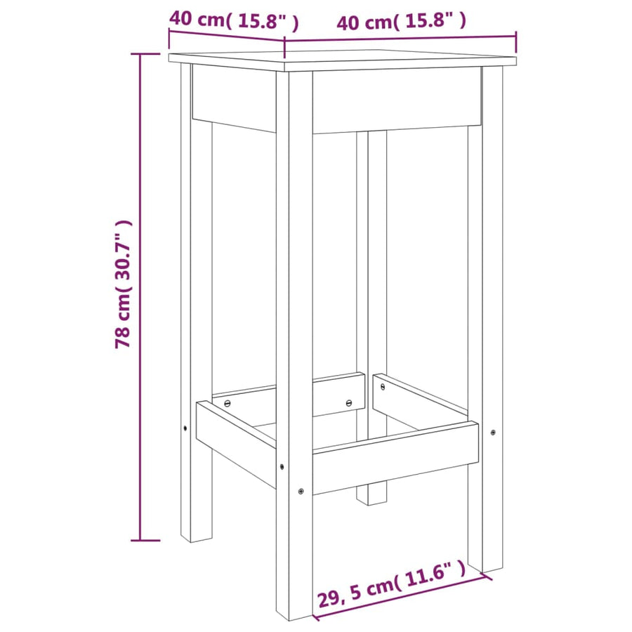 Barstoelen 2 St 40X40X78 Cm Massief Grenenhout Wit 40 x 40 x 78 cm