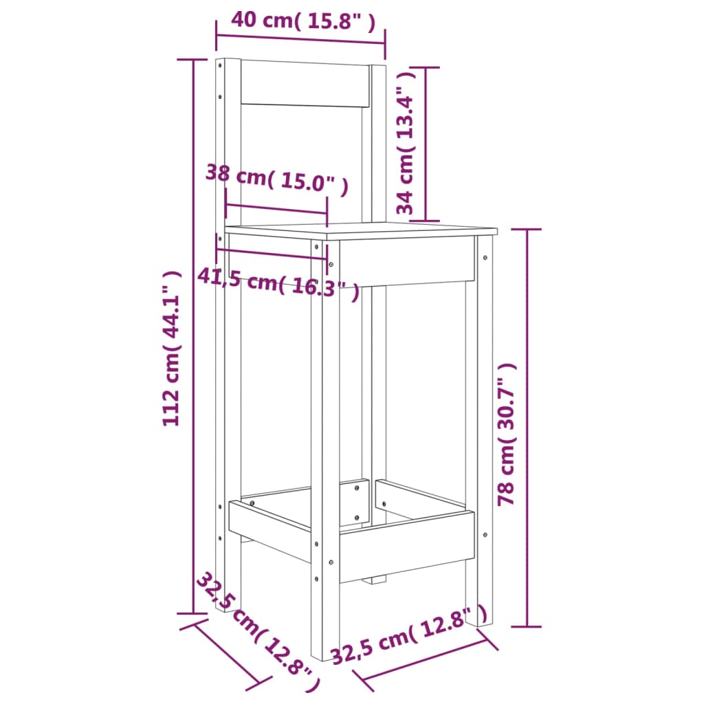 Barstoelen 2 St 40X41,5X112 Cm Massief Grenenhout 40 x 41.5 x 112 cm Naturel