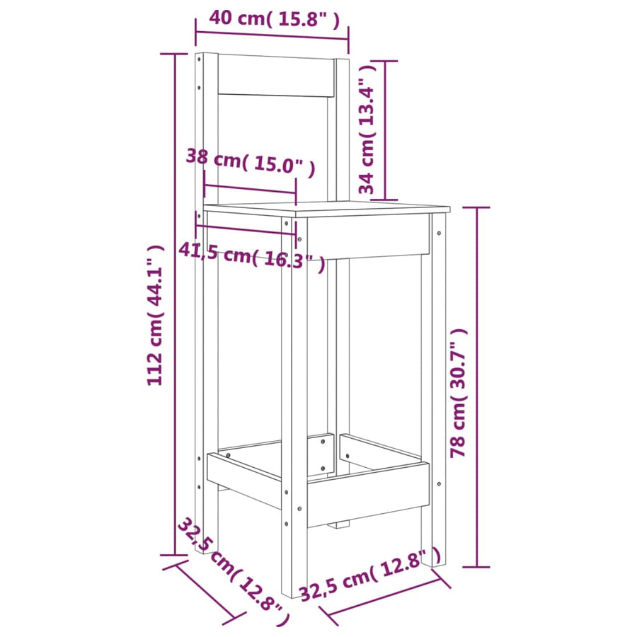 Barstoelen 2 St 40X41,5X112 Cm Massief Grenenhout Wit 40 x 41.5 x 112 cm