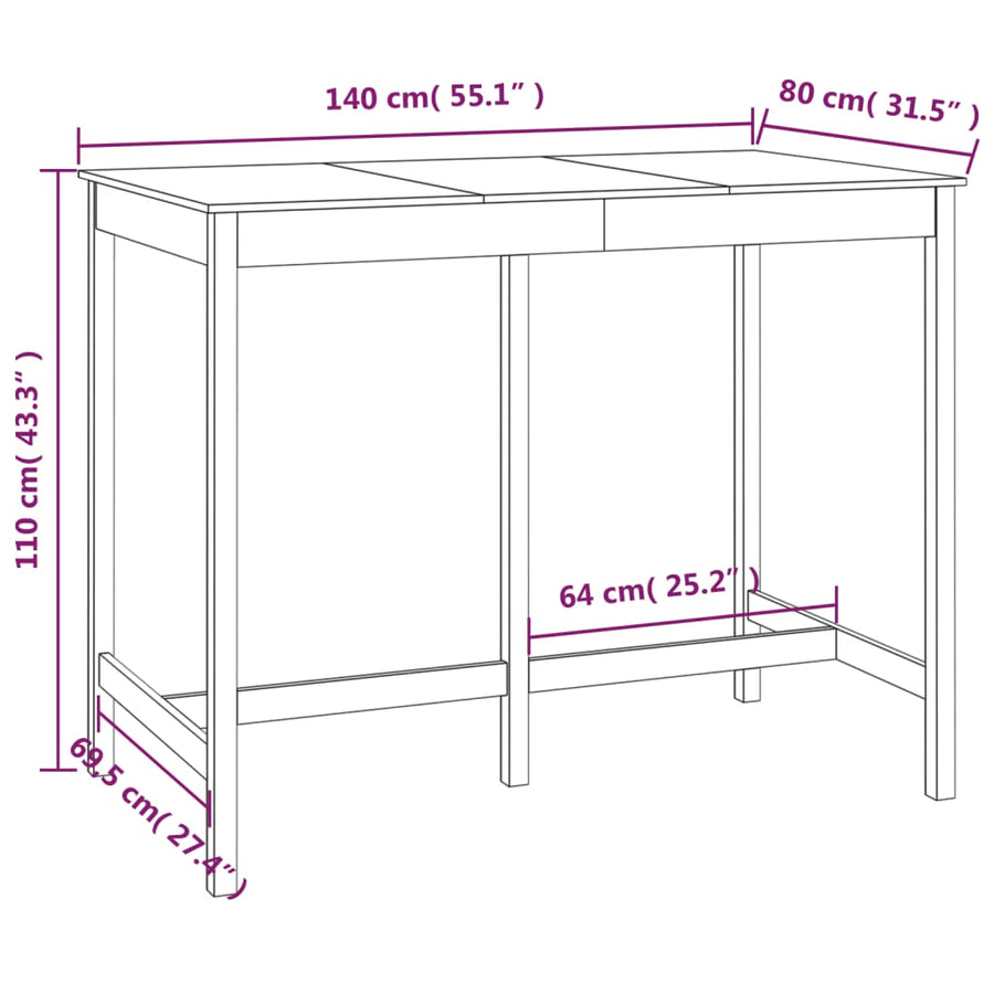Bartafel Massief Grenenhout 140 x 80 x 110 cm Honingbruin
