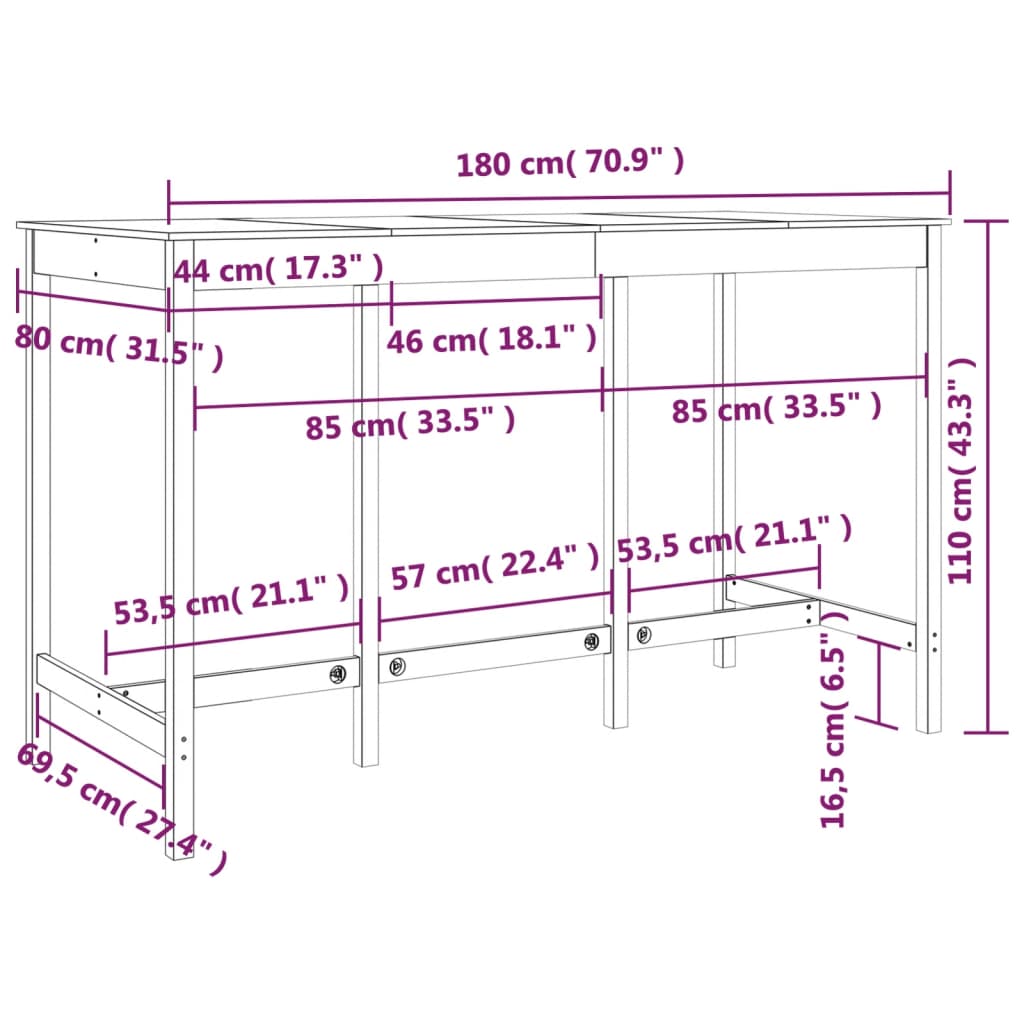 Bartafel 180X80X110 Cm Massief Grenenhout