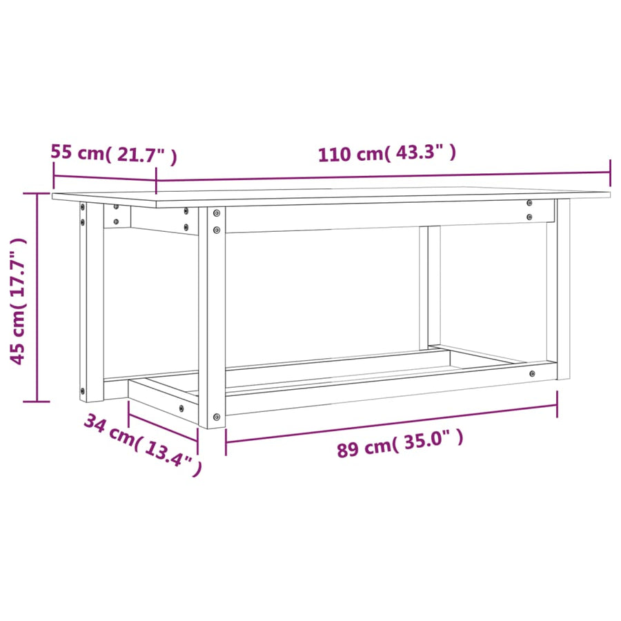 Salontafel Massief Grenenhout 110 x 55 x 45 cm Naturel