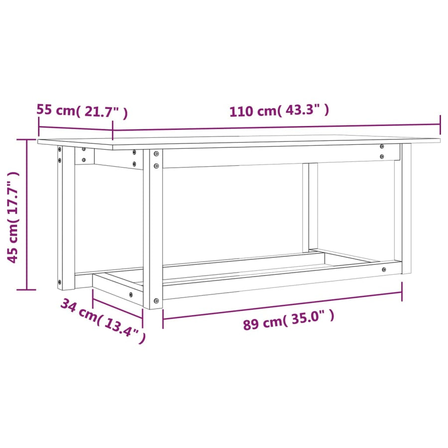 Salontafel 110X55X45 Cm Massief Grenenhout Grijs